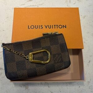 Louis Vuitton Damier Ebene Mini Pouch in Brown with Gold Hardware